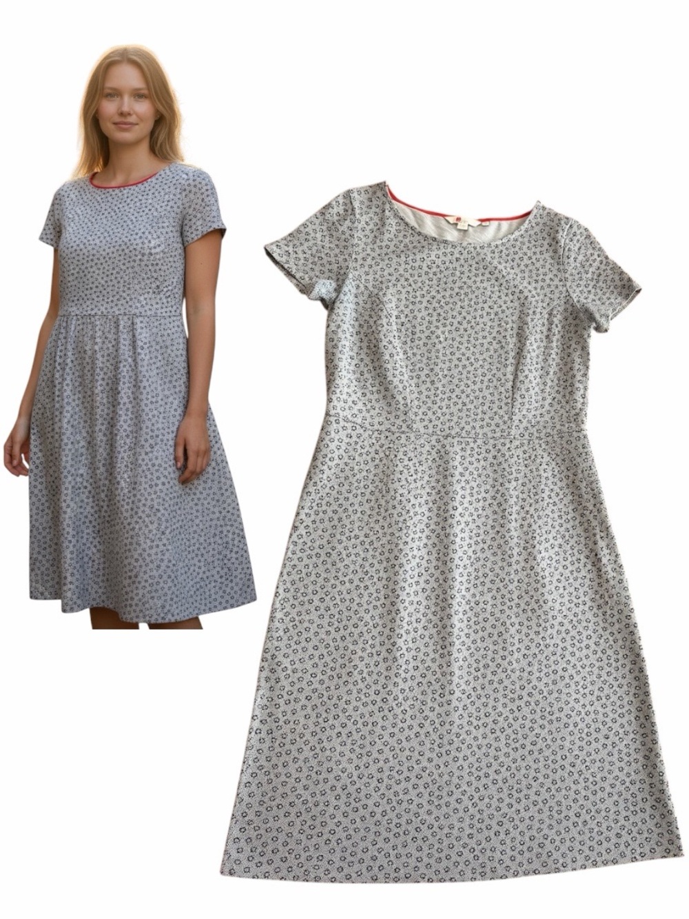 Boden Grey Floral Cotton Dress | Size US 8R | Classic Fit & Flare